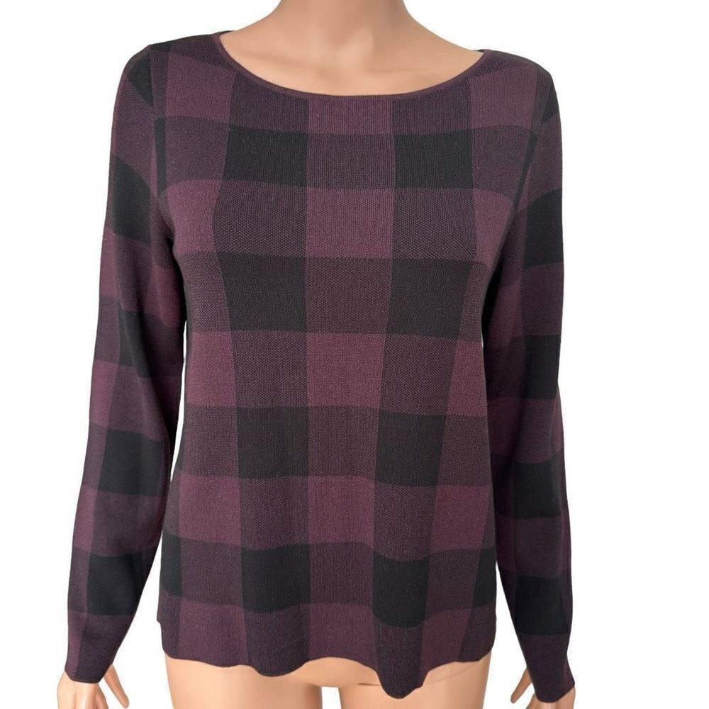 Eileen Fisher Casis Bateau Neck Checkered Sweater Size Xs Nwt